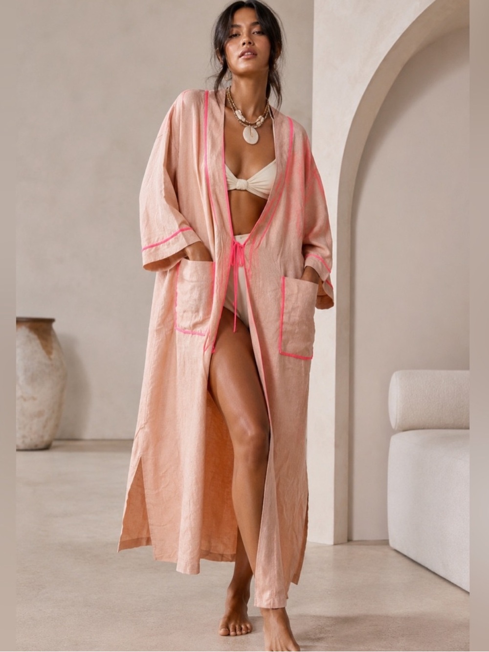 NWT Free People close to home flannel robe pink peach 100% cotton XS